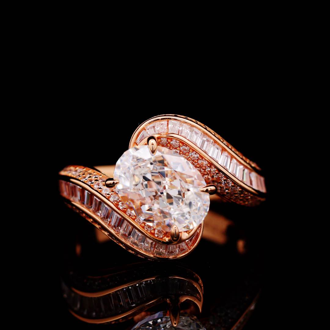 Omnia Rameen Oval-Cut Lab-Crafted Stone Twist Ring (3.5 ct) in Rose-Gold-Plated 925 Sterling Silver