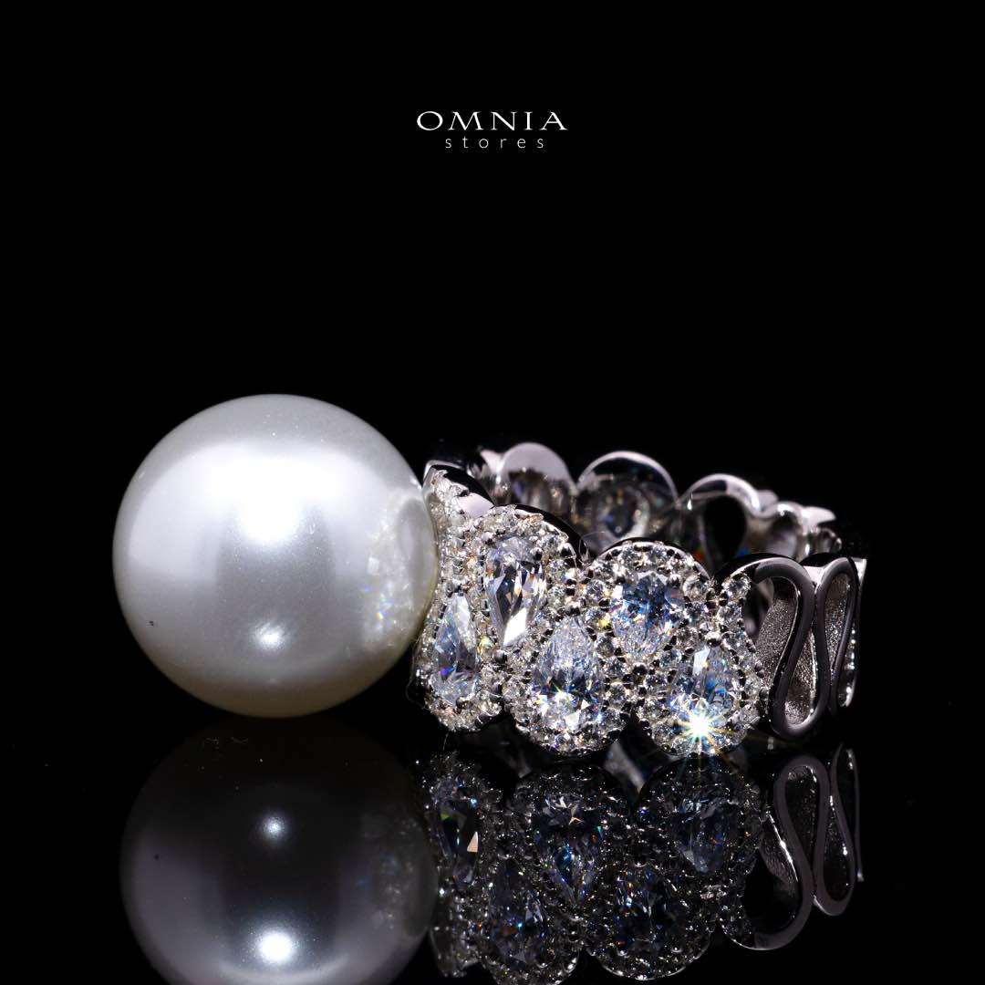 Omnia Salima Pearl White Silver Ring In 925 Silver High Quality Certified Lab Crafted Stones