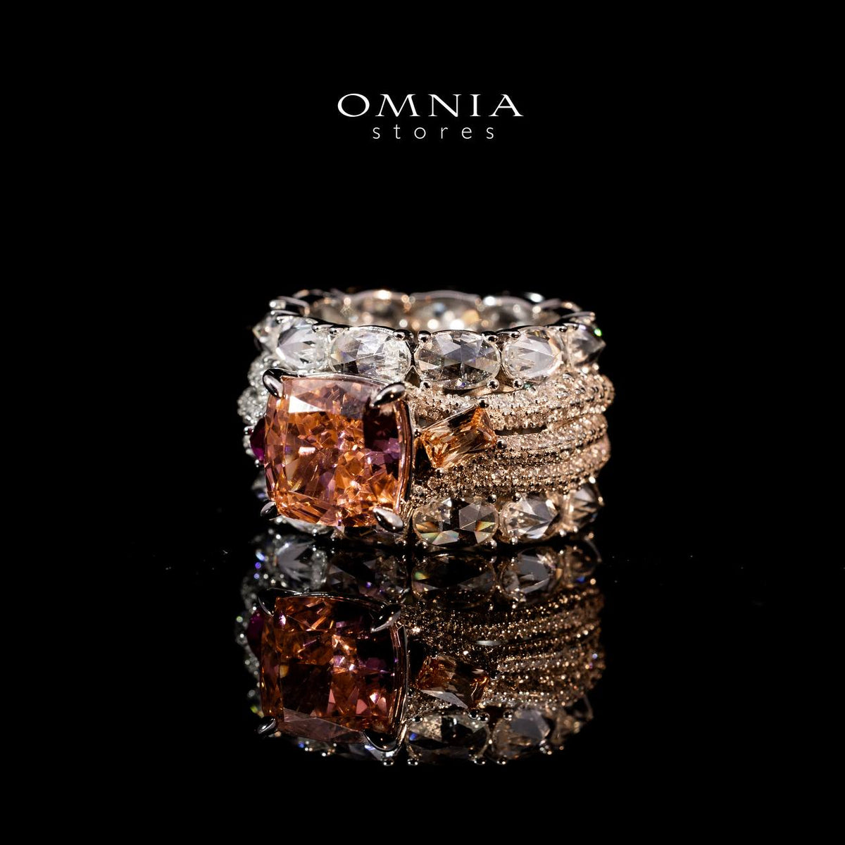 Omnia Kareman White Ring In 925 Silver High Quality Lab Crafted Stones