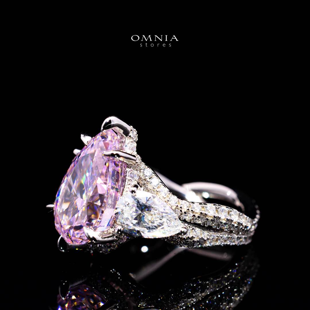 Omnia Fayruz Pink and White Silver Ring With High Quality Certified Lab Crafted Stones In 925 Silver