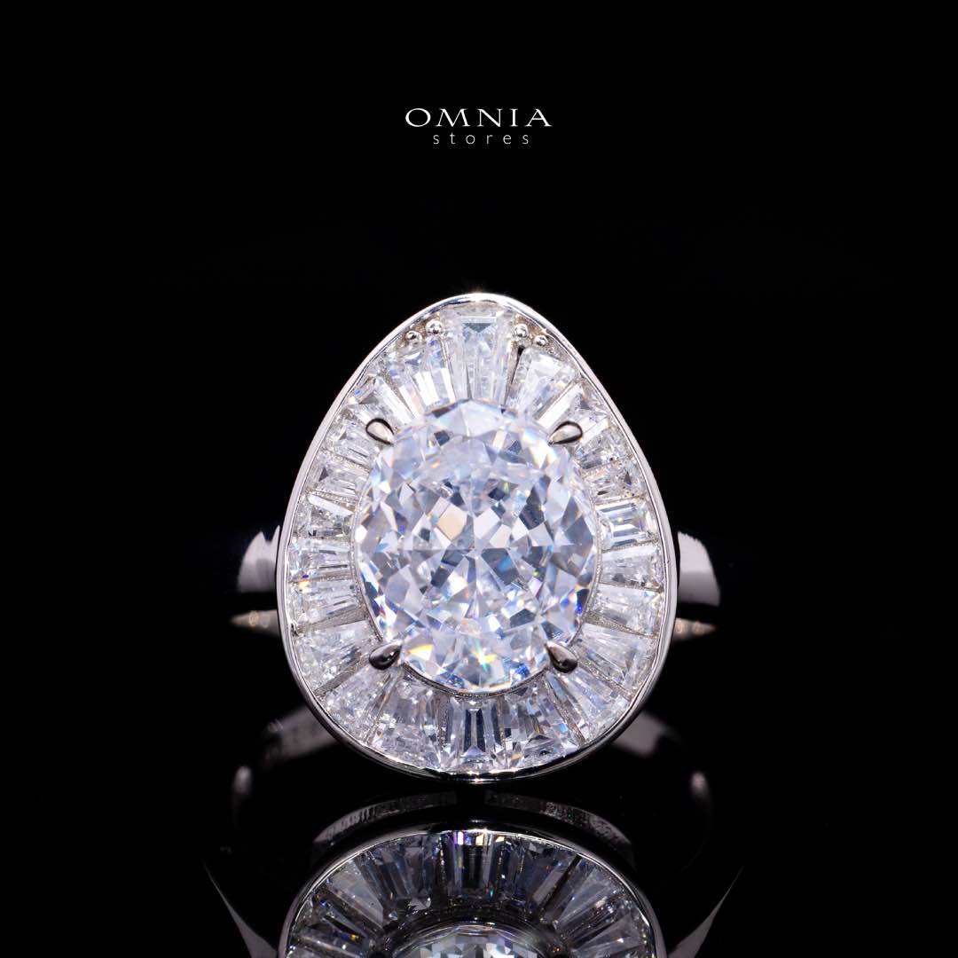 Irene White Pear Ring With High Quality Simulated Diamonds in 925 Silver