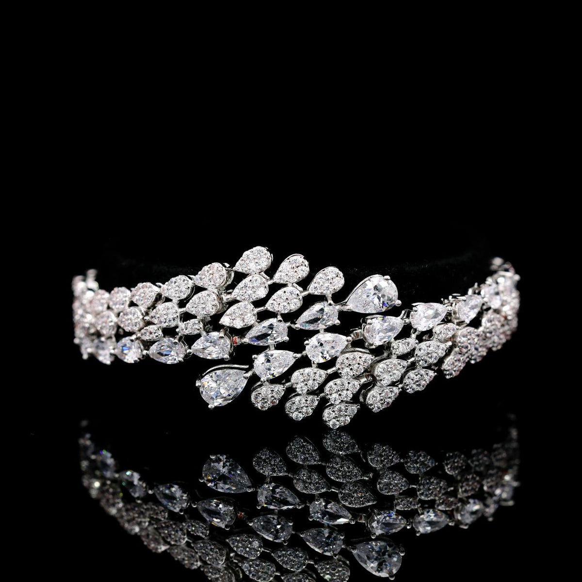 Jasira White Luxury Bridal Bracelet with High-Quality Zircon Stones, Rhodium-Plated