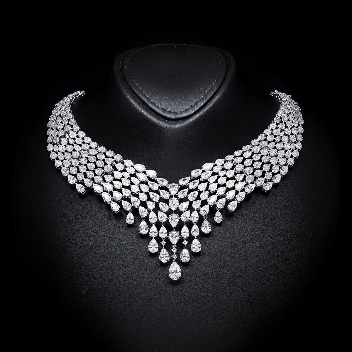 Jasira White Luxury Bridal Necklace with High-Quality Zircon Stones, Rhodium-Plated