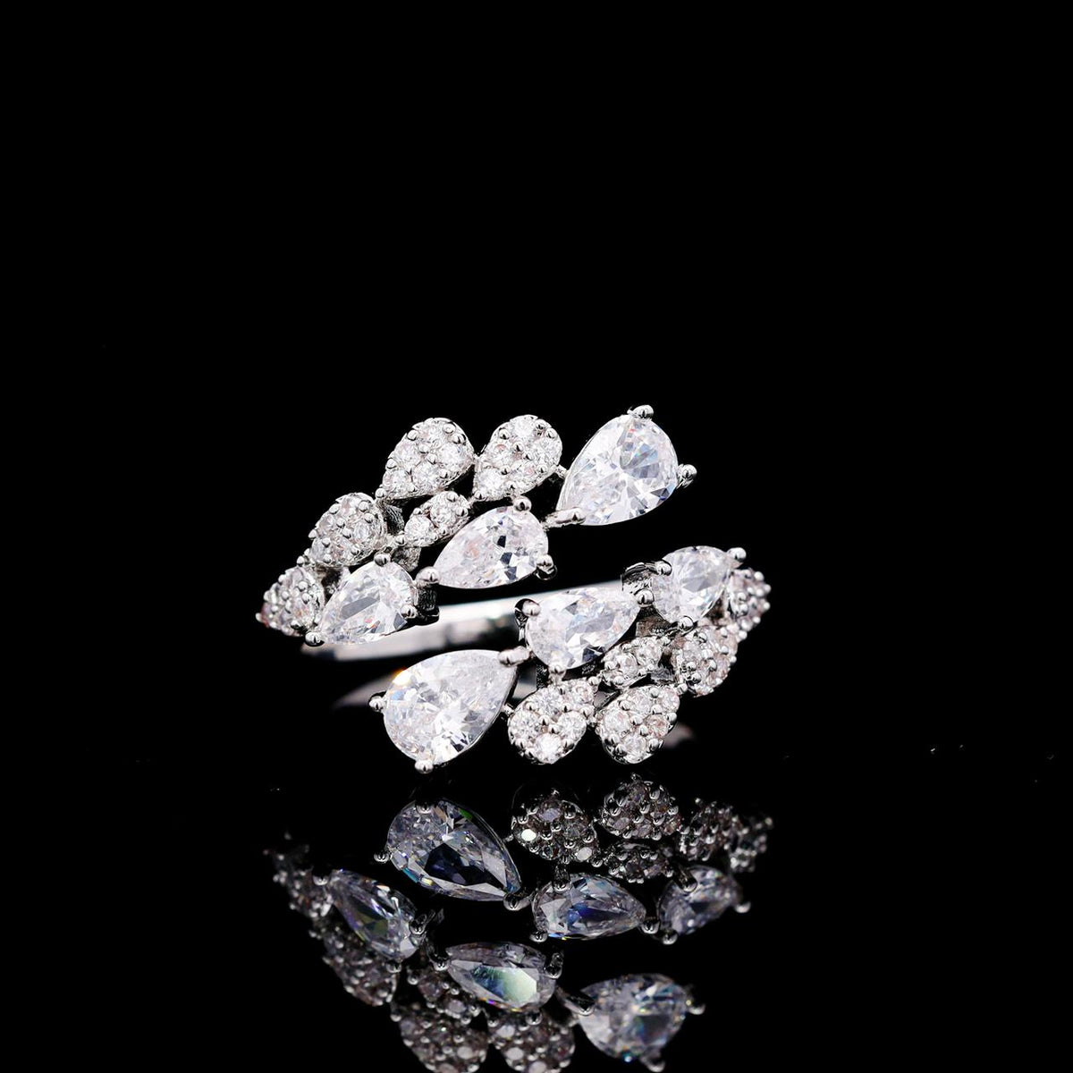 Jasira White Luxury Bridal Ring with High-Quality Zircon Stones, Rhodium-Plated