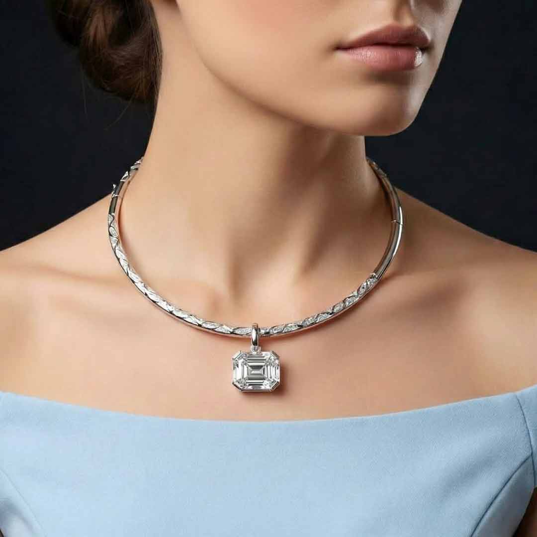 Omnia Kouther White Necklace In 925 Silver High Quality Certified Lab Crafted Stones - OMNIASTORES UAE