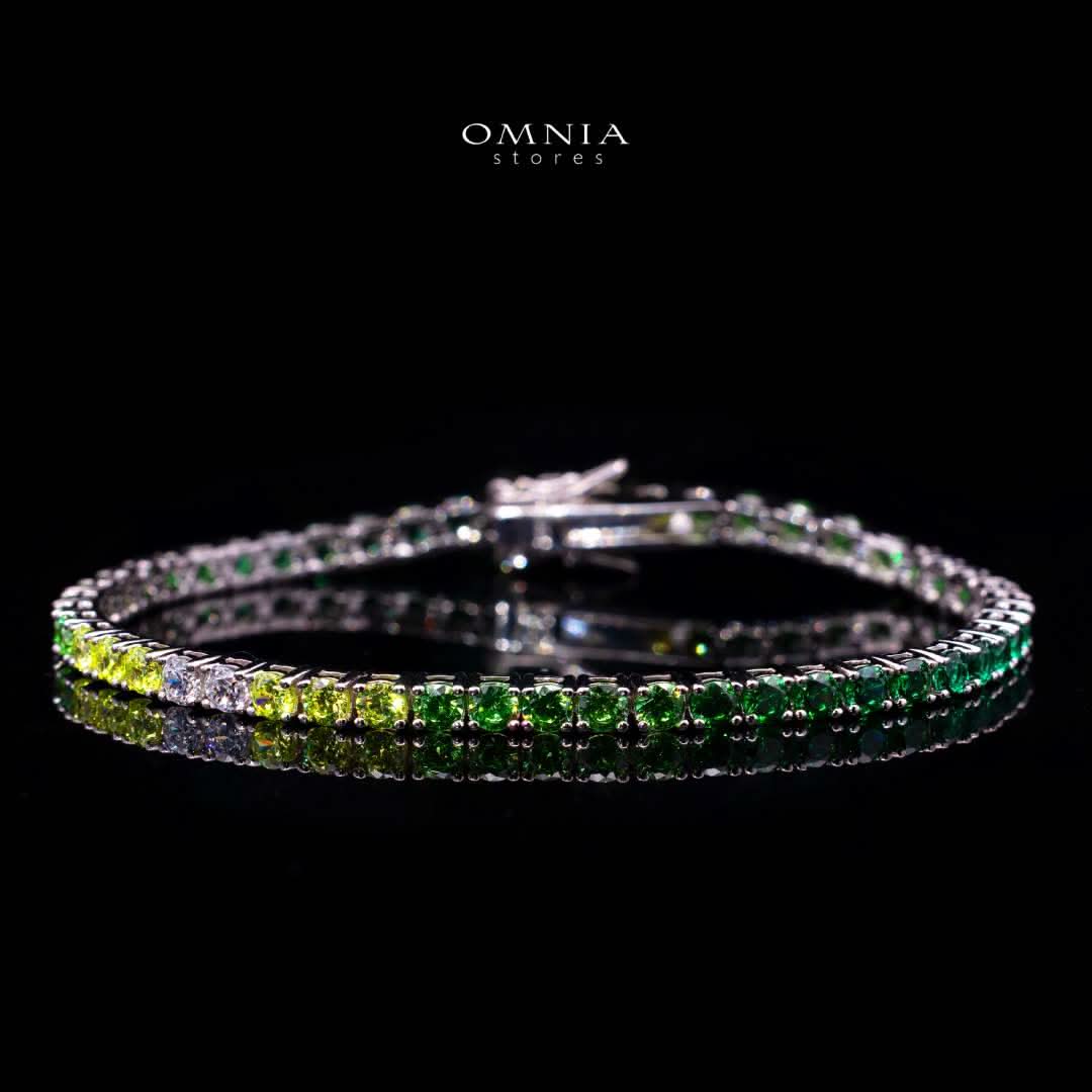 Omnia Tasneem Green 3mm Tennis Bracelet in 92.5 Silver High Quality Simulated diamonds