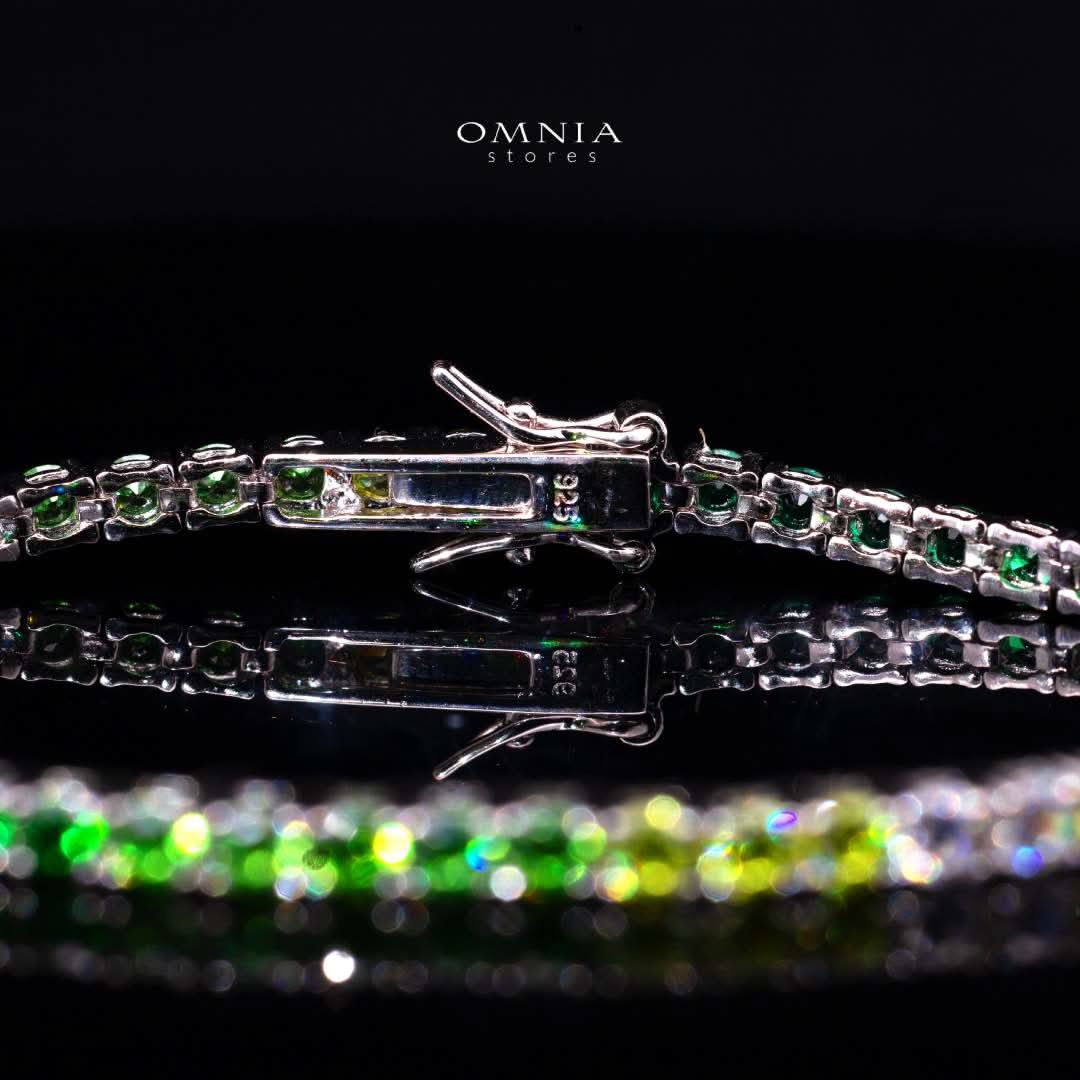 Omnia Tasneem Green 3mm Tennis Bracelet in 92.5 Silver High Quality Simulated diamonds