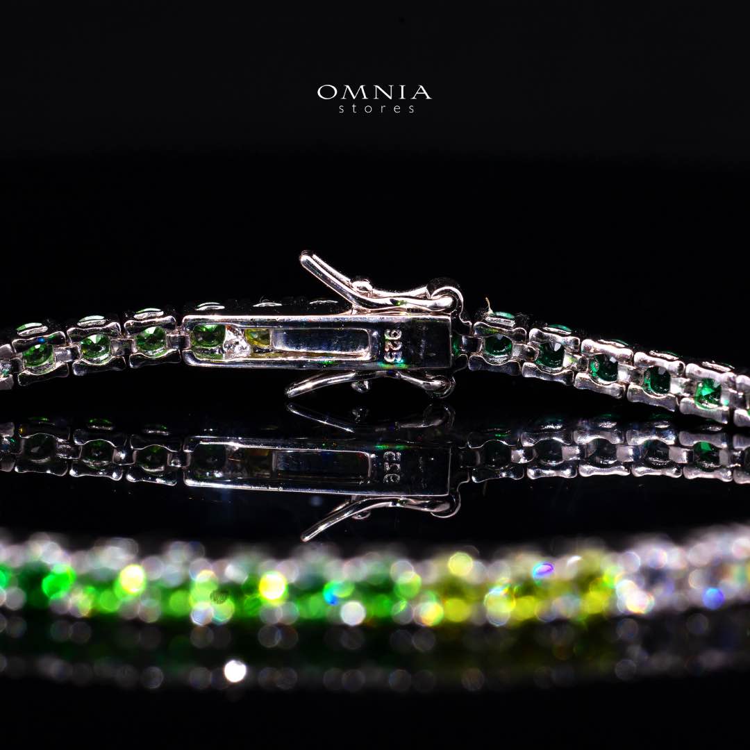 Omnia Tasneem Green 3mm Tennis Bracelet in 92.5 Silver High Quality Simulated diamonds - OMNIASTORES UAE