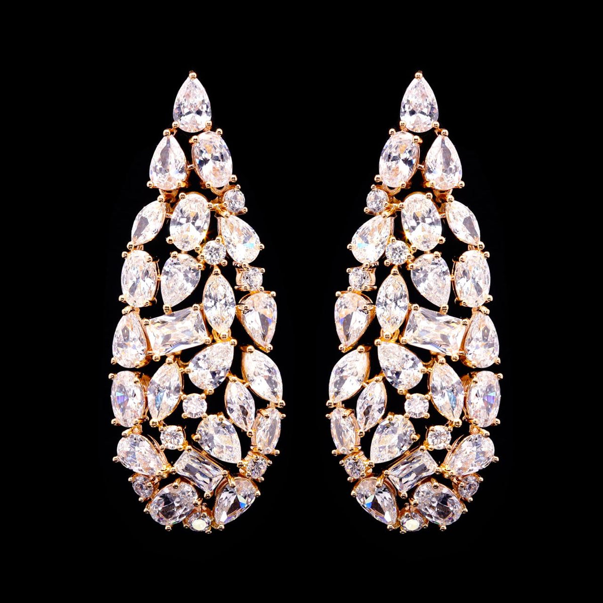 Lailah Gold Luxury Bridal Earring with High-Quality Zircon Stones Rhodium-Plated Finish