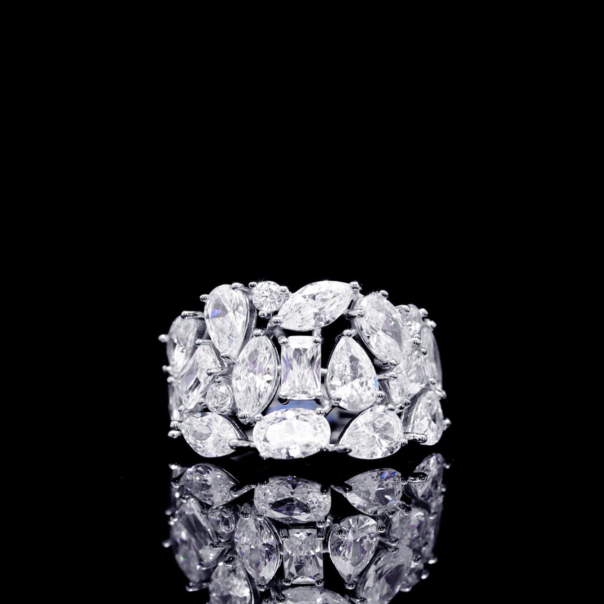 Lailah White Luxury Bridal Ring with High-Quality Zircon Stones Rhodium-Plated Finish