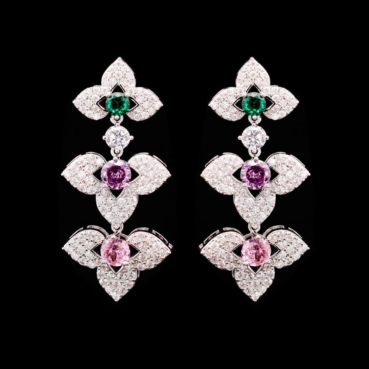 Leanna Multicolor Luxury Bridal Earring with High-Quality Zircon Stones Rhodium-Plated Finish