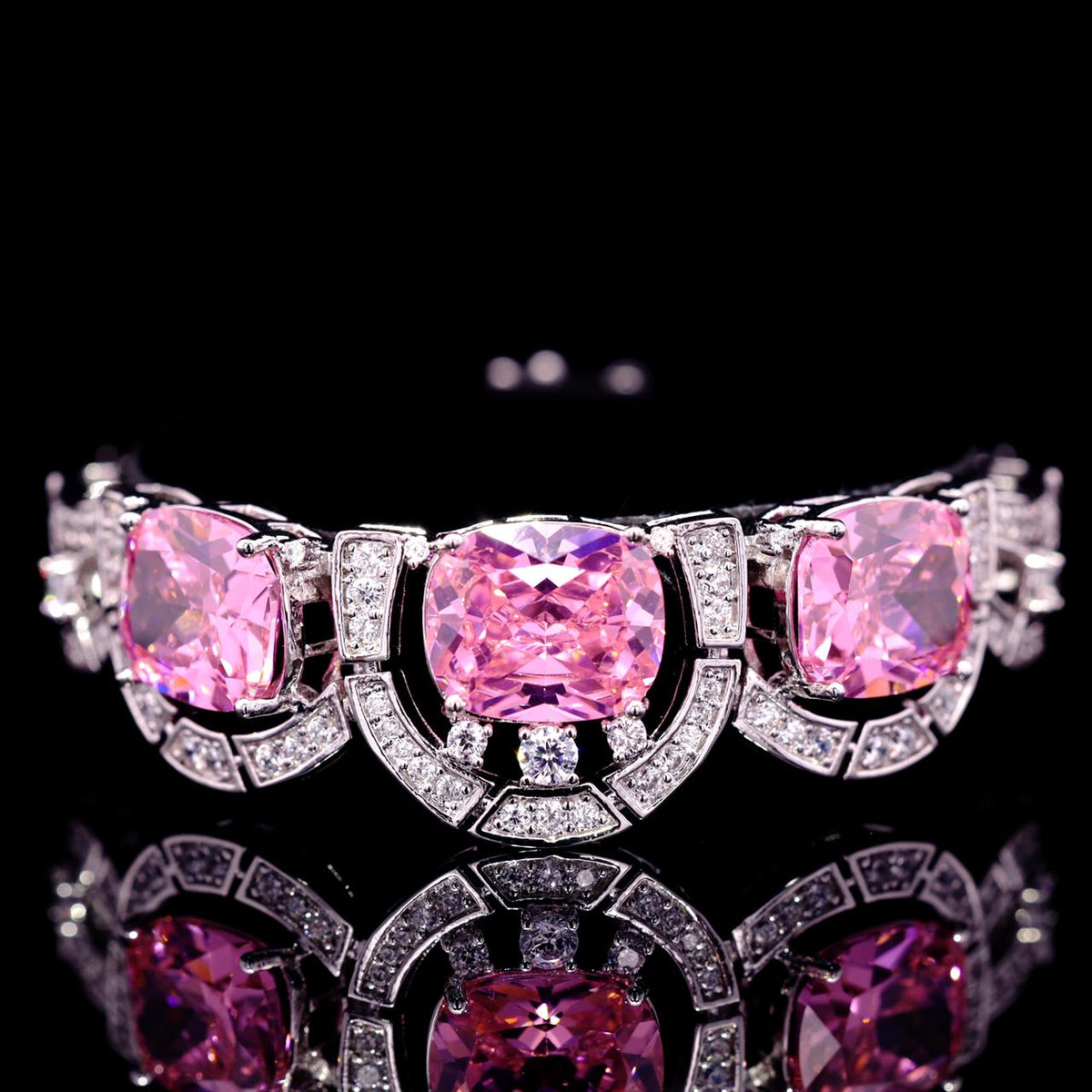 Liah Pink Luxury Bridal Bracelet with High-Quality Zircon Stones Premium Rhodium Plating
