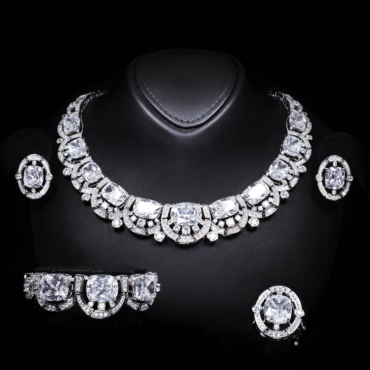 Liah White Luxury Bridal Full Set with High-Quality Zircon Stones Premium Rhodium Plating