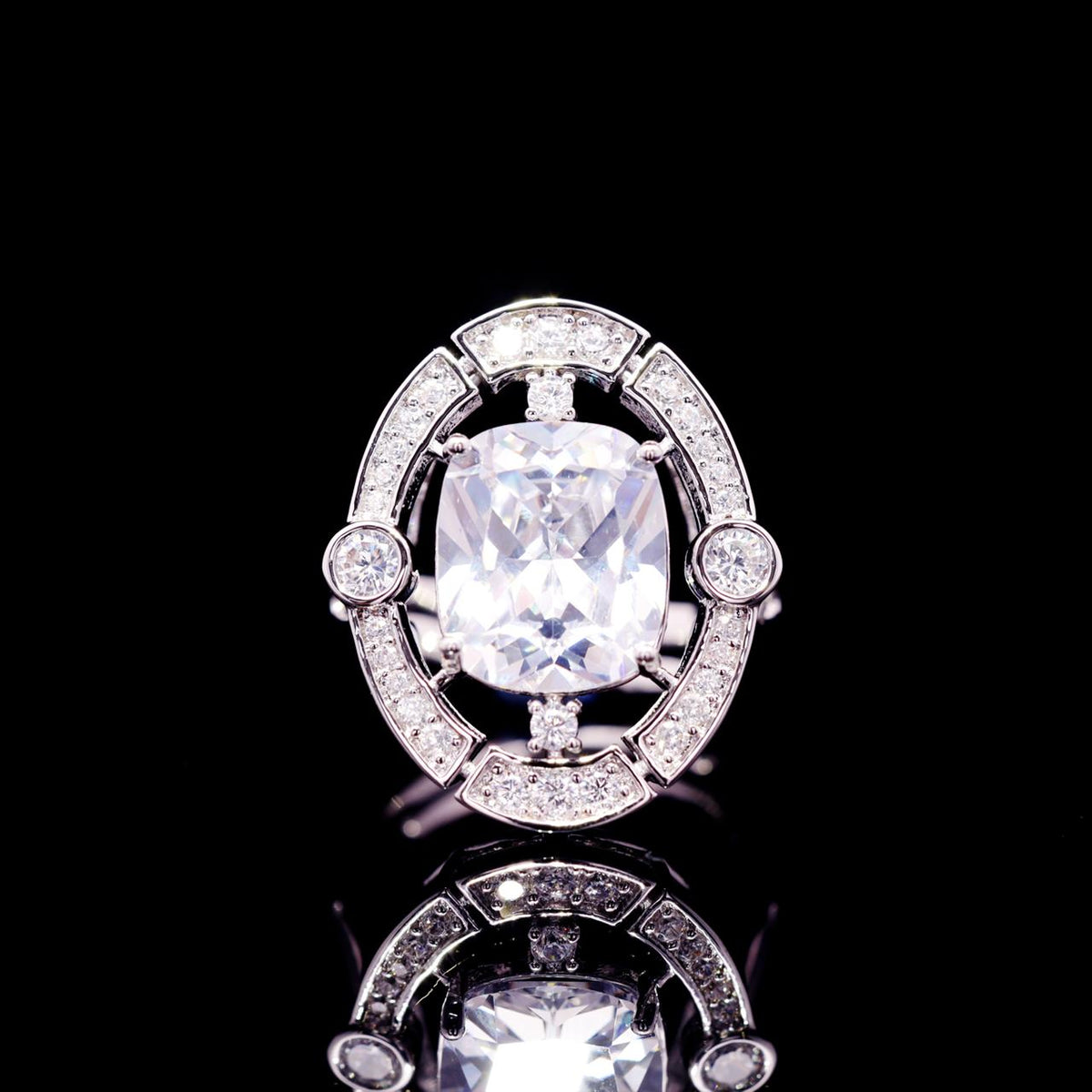 Liah White Luxury Bridal Ring with High-Quality Zircon Stones Premium Rhodium Plating