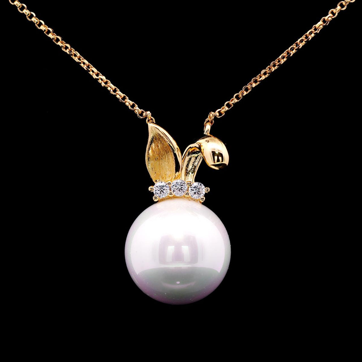 Lurelle Pearl Gold-Plated Necklace with Certificate | High-Quality Simulated Diamonds in 925 Sterling Silver