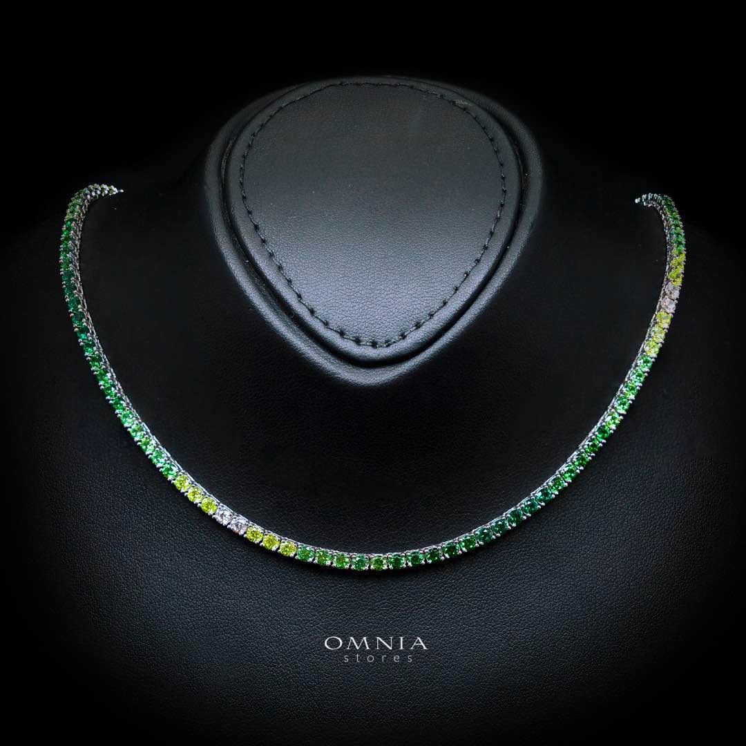 Omnia Saleen Green 3mm Tennis Necklace 42cm in 92.5 Silver High Quality Simulated diamonds
