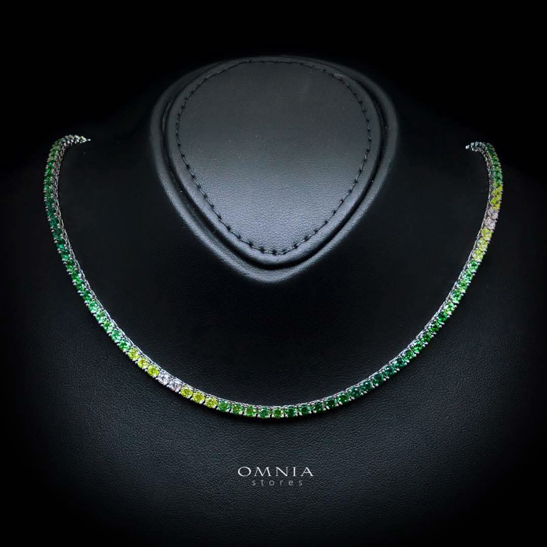 Omnia Saleen Green 3mm Tennis Necklace 42cm in 92.5 Silver High Quality Simulated diamonds