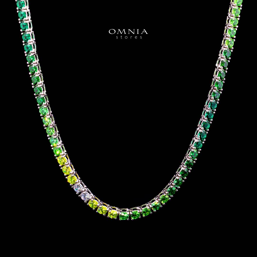 Omnia Saleen Green 3mm Tennis Necklace 42cm in 92.5 Silver High Quality Simulated diamonds - OMNIASTORES UAE