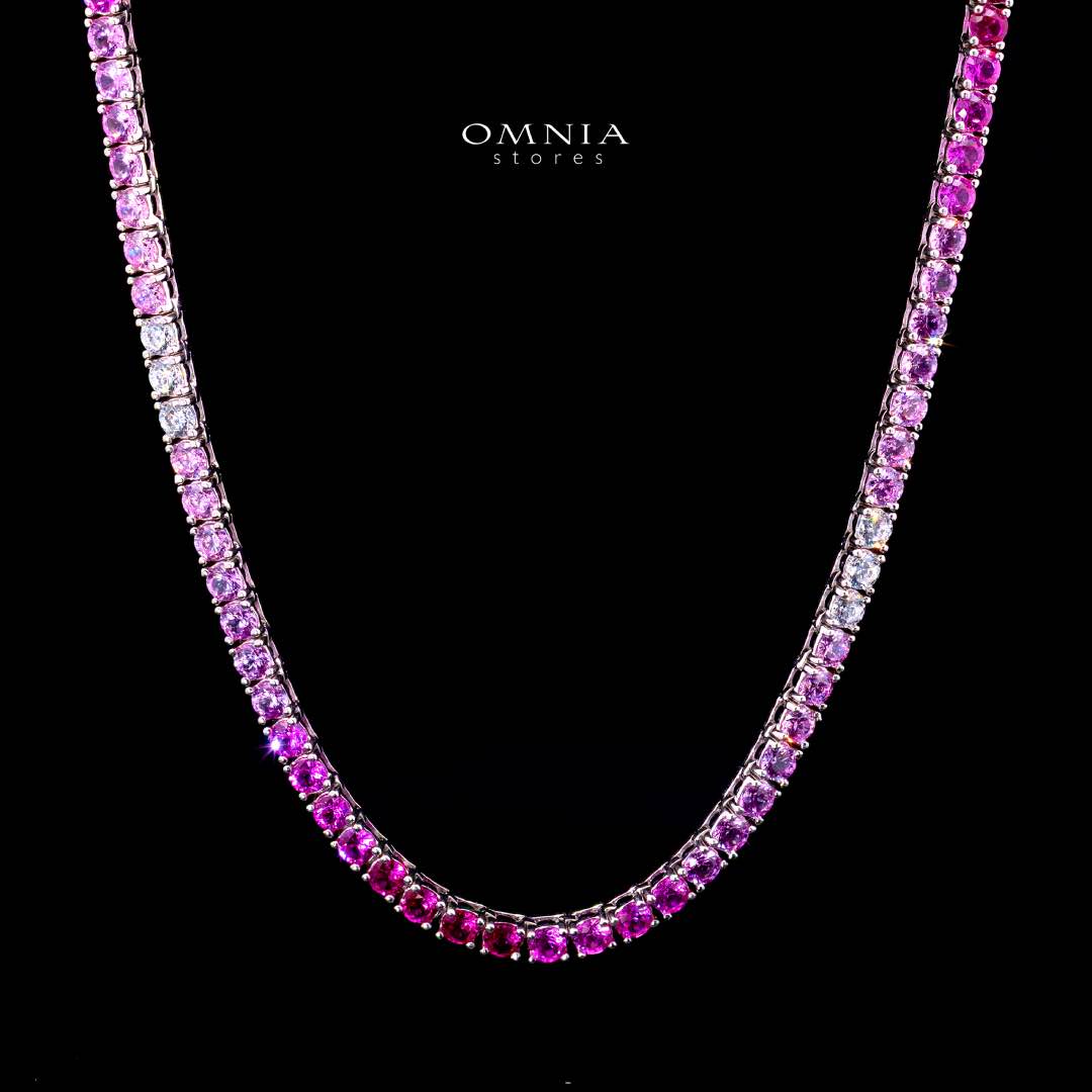 Omnia Saleen Pink 3mm Tennis Necklace 42cm in 925 Silver High Quality Simulated diamonds