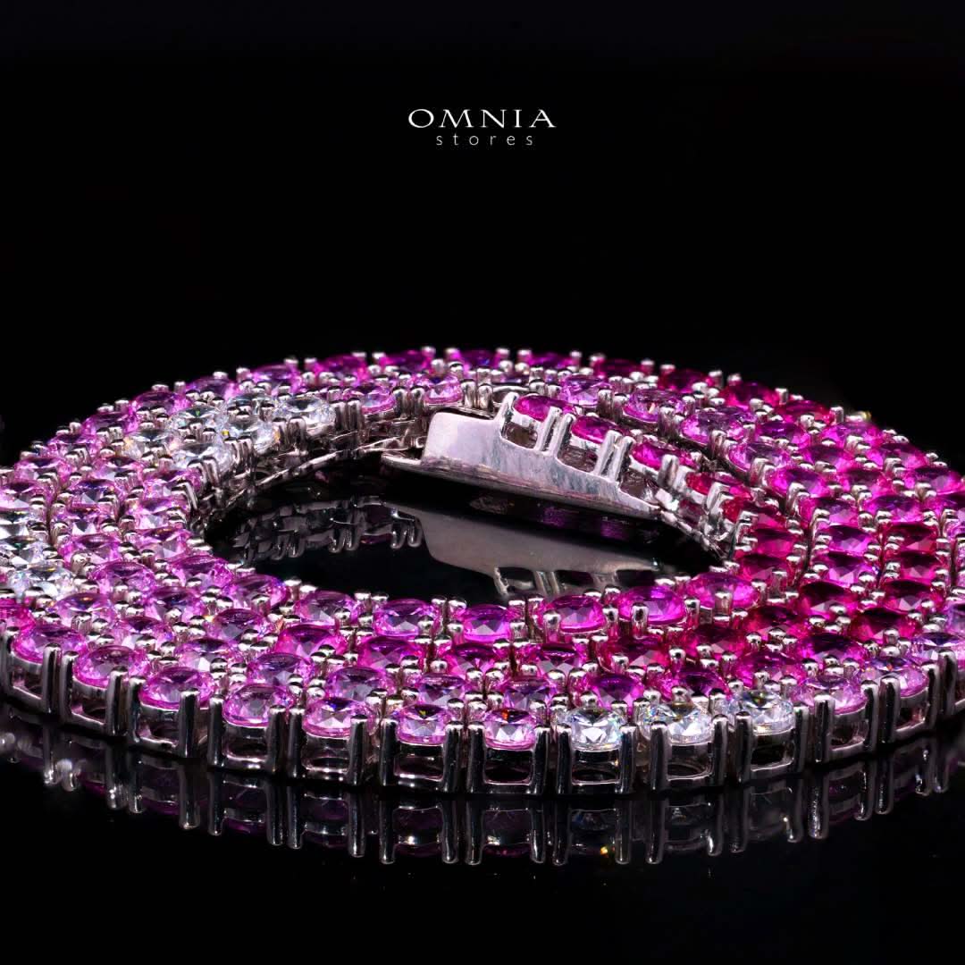 Omnia Saleen Pink 3mm Tennis Necklace 42cm in 925 Silver High Quality Simulated diamonds