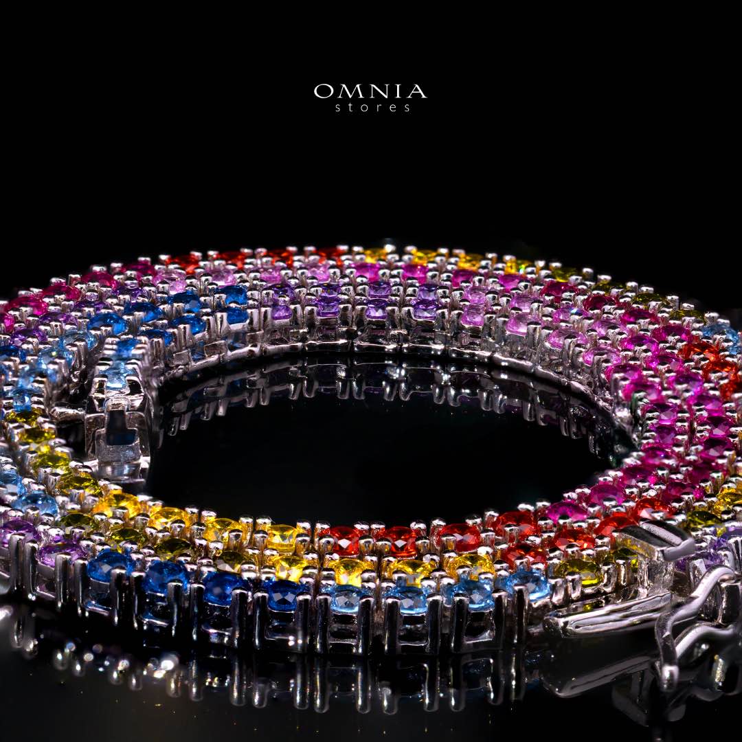 Omnia Saleen Multi-Colored Tennis Necklace 2.5mm in 92.5 Silver with High-Quality Simulated Diamonds