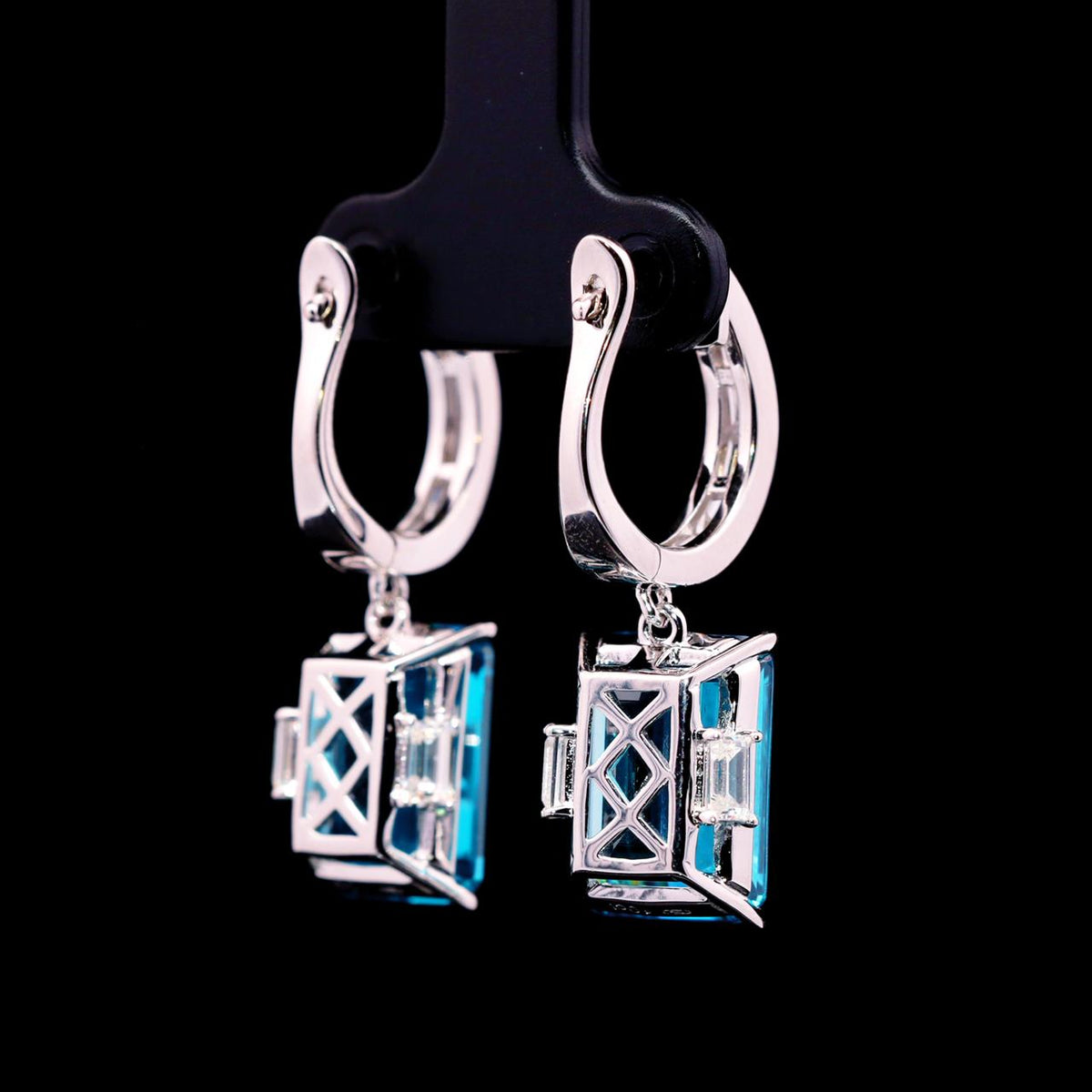 Maha Sky Blue Earrings with Certificate | Simulated Diamonds in 925 Sterling Silver back