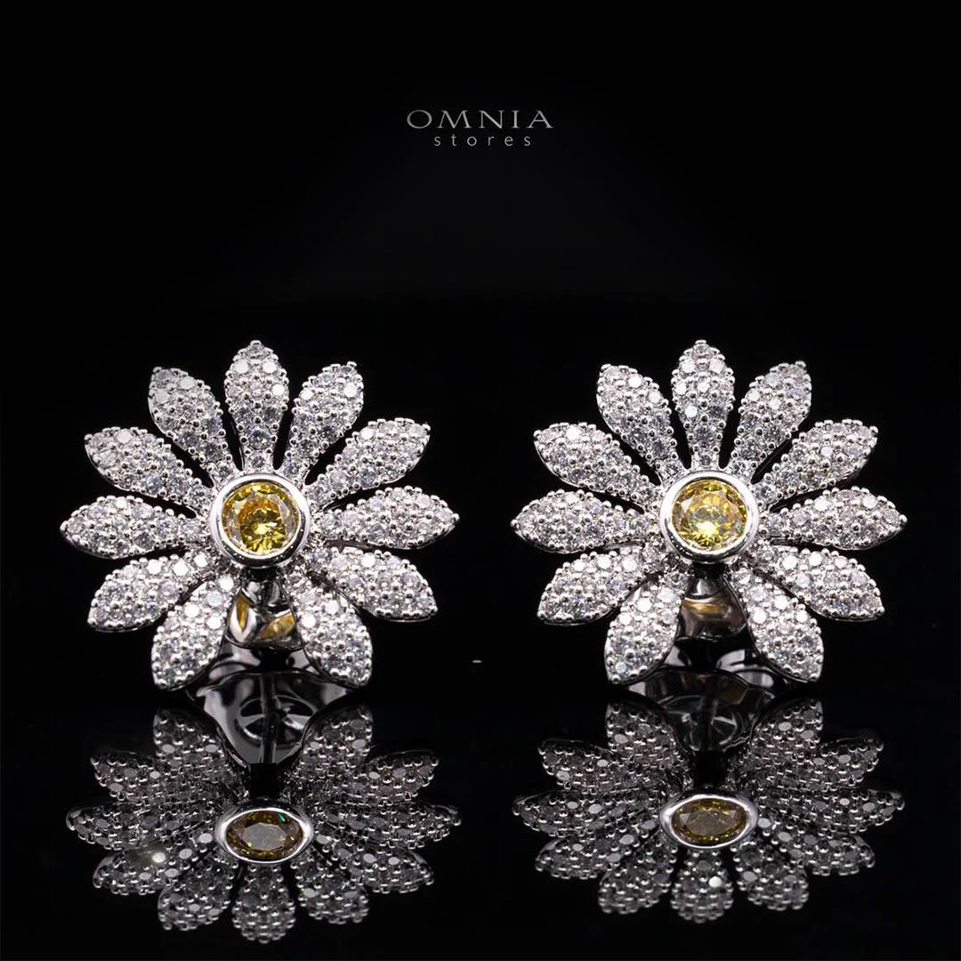 Mahira Floral Stud Earrings with Premium Simulated Diamonds in 925 Sterling Silver