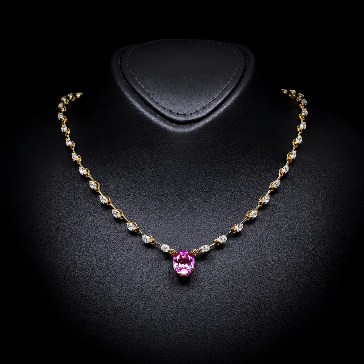 Mufida Pink Necklace with Certificate | High-Quality Simulated Diamonds in 925 Sterling Silver, Gold Plated