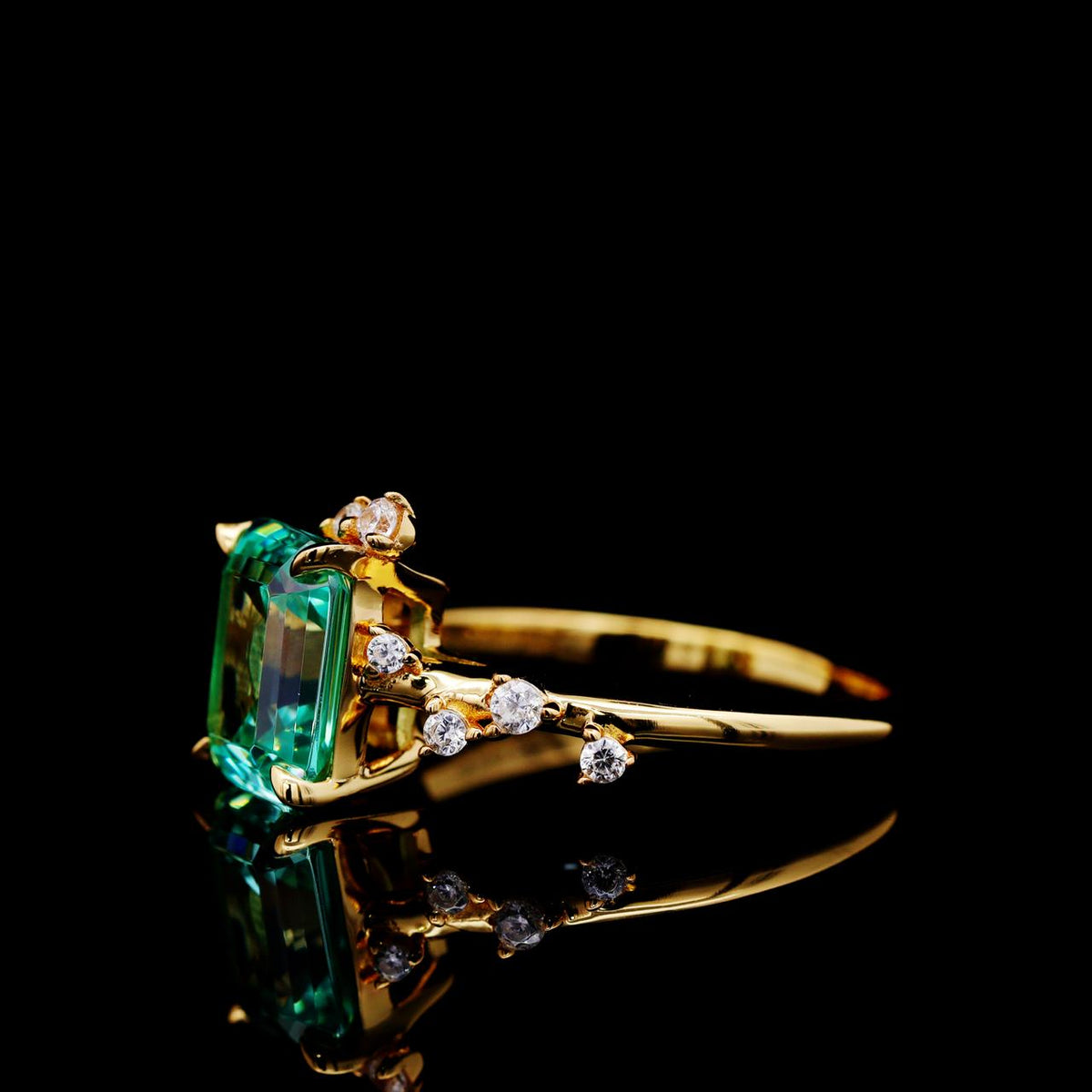 Munira Turquoise Gold-Plated Ring with Certificate | High-Quality Simulated Diamonds in 925 Sterling Silver left