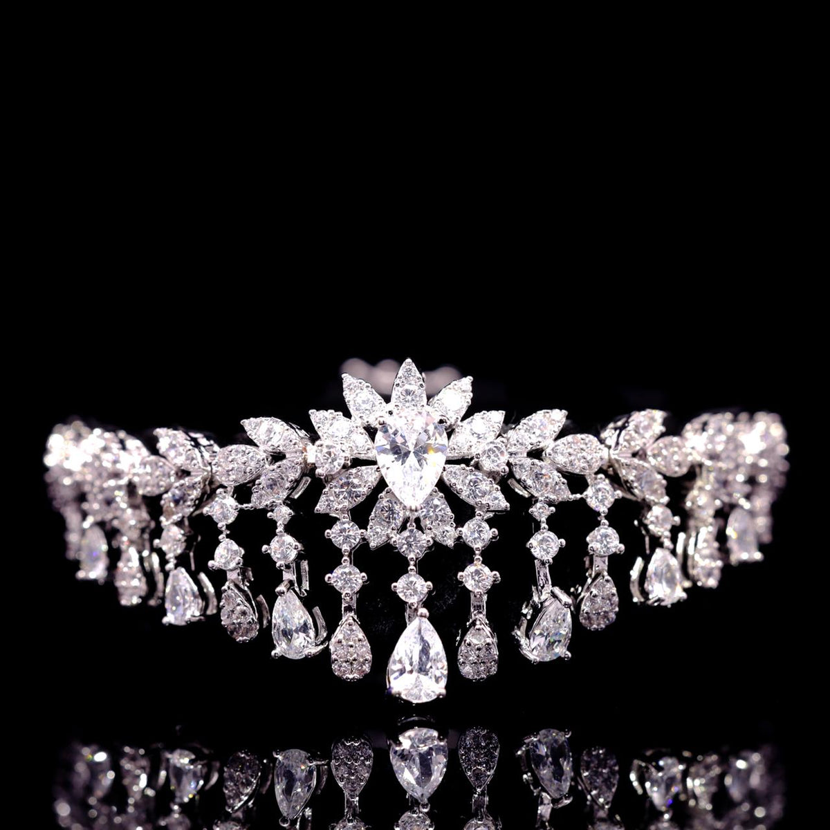 Myra White Luxury Bridal Bracelet with High-Quality Zircon Stones Rhodium-Plated Finish