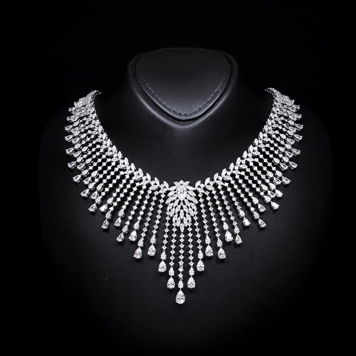 Myra White Luxury Bridal Neckalace with High-Quality Zircon Stones Rhodium-Plated Finish