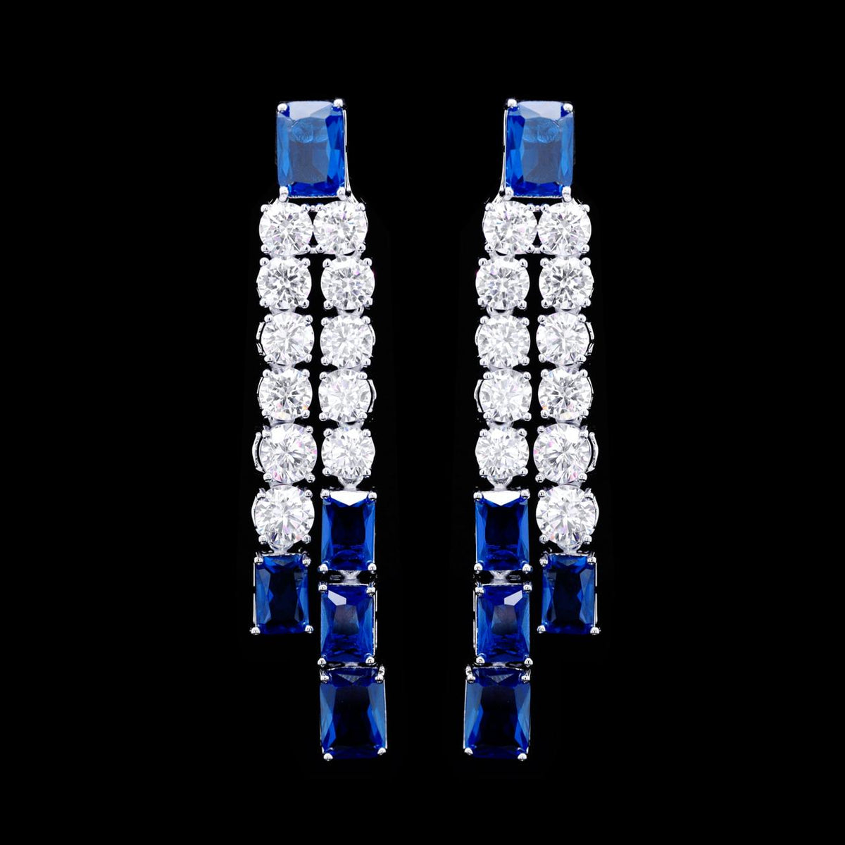 Nicole Blue Luxury Bridal Earring with High-Quality Zircon Stones Rhodium-Plated Finish