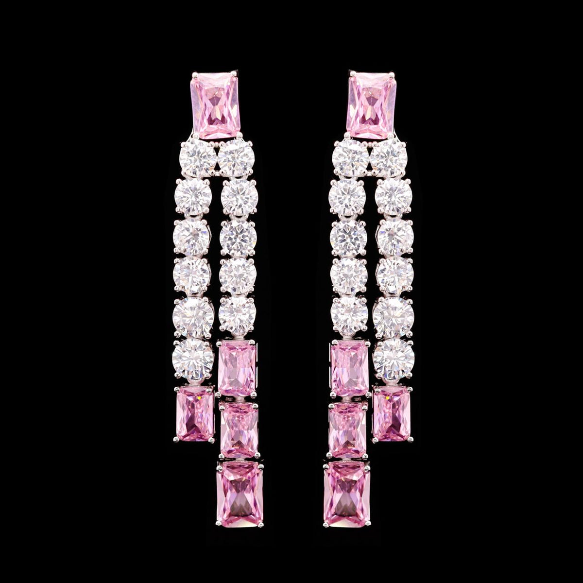 Nicole Pink Luxury Bridal Earring with High-Quality Zircon Stones Rhodium-Plated Finish