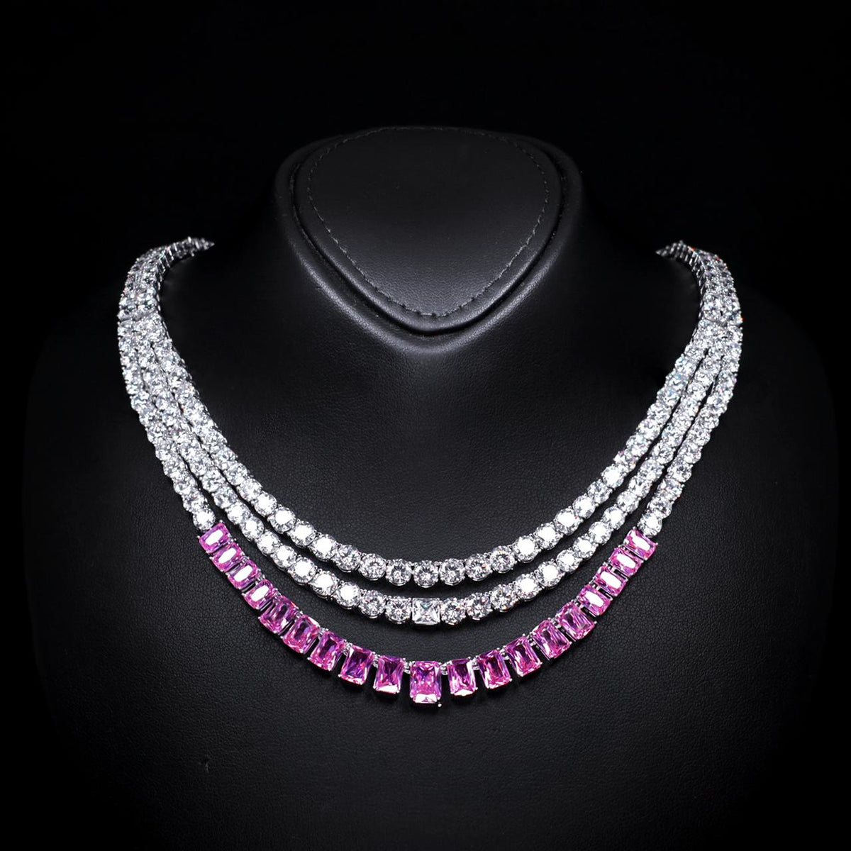 Nicole Pink Luxury Bridal Necklace with High-Quality Zircon Stones Rhodium-Plated Finish