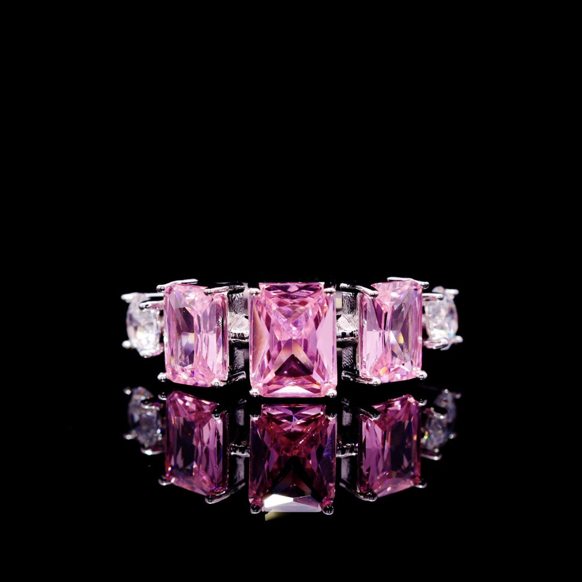 Nicole Pink Luxury Bridal Ring with High-Quality Zircon Stones Rhodium-Plated Finish
