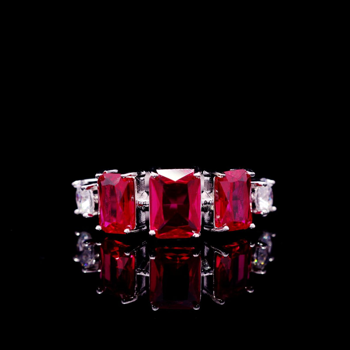 Nicole Red Luxury Bridal Ring with High-Quality Zircon Stones Rhodium-Plated Finish
