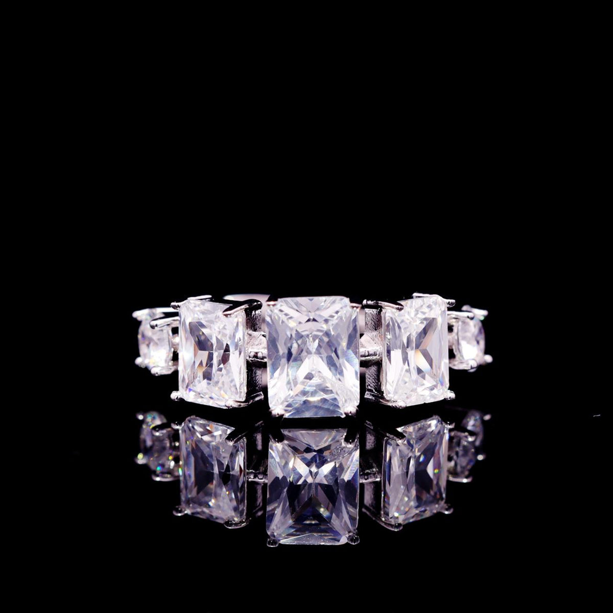 Nicole White Luxury Bridal Ring with High-Quality Zircon Stones Rhodium-Plated Finish
