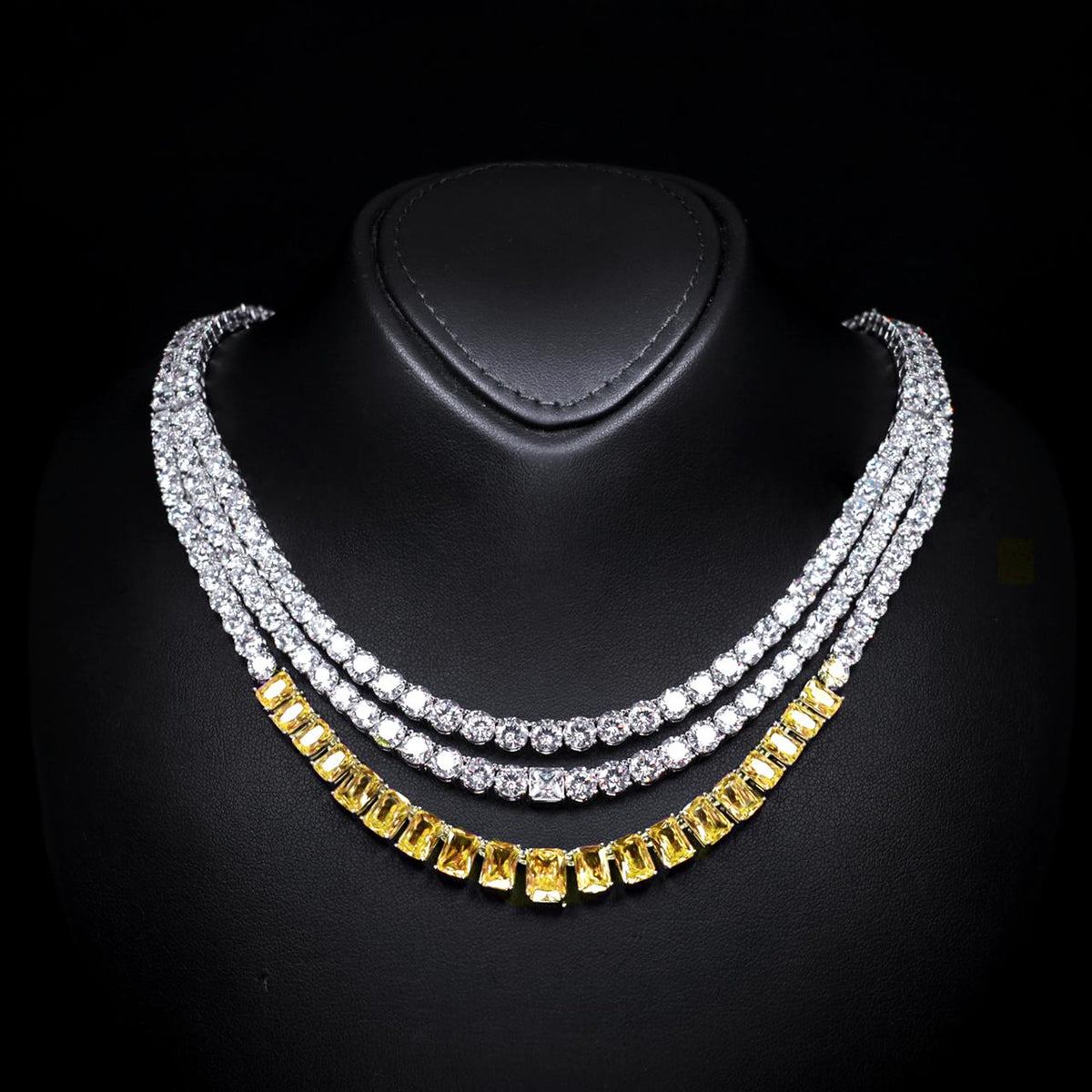 Nicole Yellow Luxury Bridal Necklace with High-Quality Zircon Stones Rhodium-Plated Finish