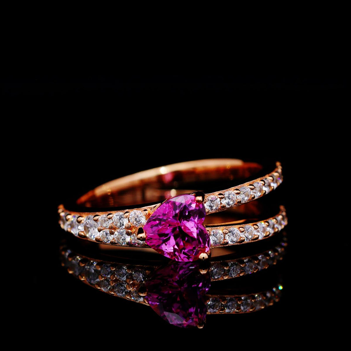 Nimah Pink Heart-Shaped Ring with Certificate | High-Quality Simulated Diamonds in 925 Sterling Silver, Rose Gold-Plated