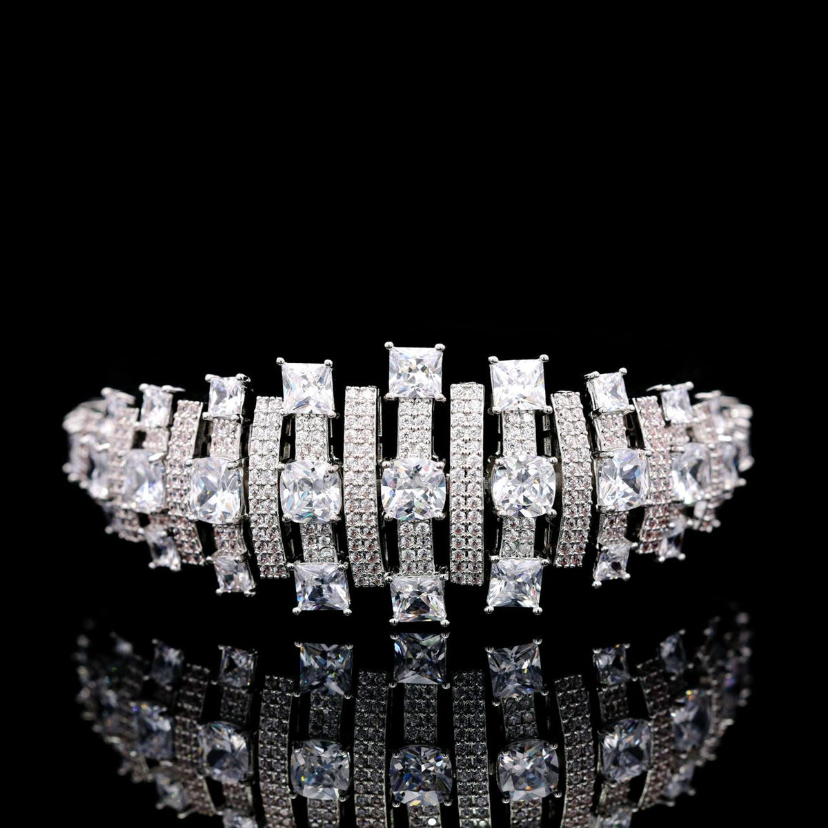 Olivia White Luxury Bridal Bracelet with High-Quality Zircon Stones, Rhodium-Plated