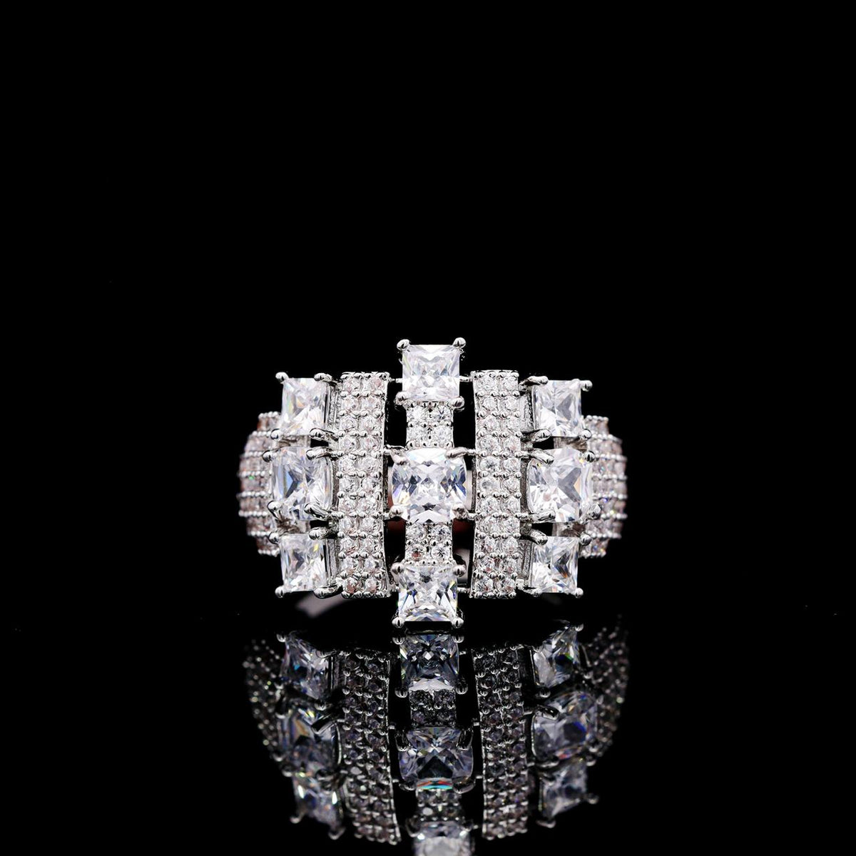 Olivia White Luxury Bridal Ring with High-Quality Zircon Stones, Rhodium-Plated