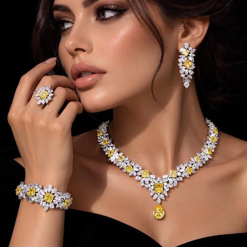 Omnia Christine Yellow Luxury Bridal Full Set In High Quality Zircon Stone Premium Rhodium Plated on model