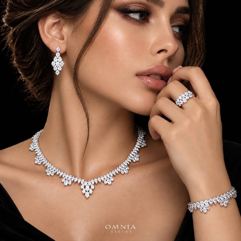 Omnia Lubaba White Bridal Full Set in 925 Silver High Quality Simulated Diamonds on model