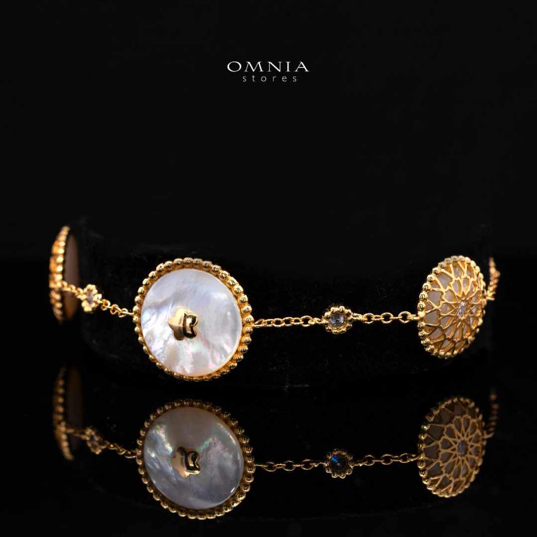 Omnia Elna Bracelet in Brass Gold Plated with White Shell & Delicate Chain Design - OMNIASTORES UAE
