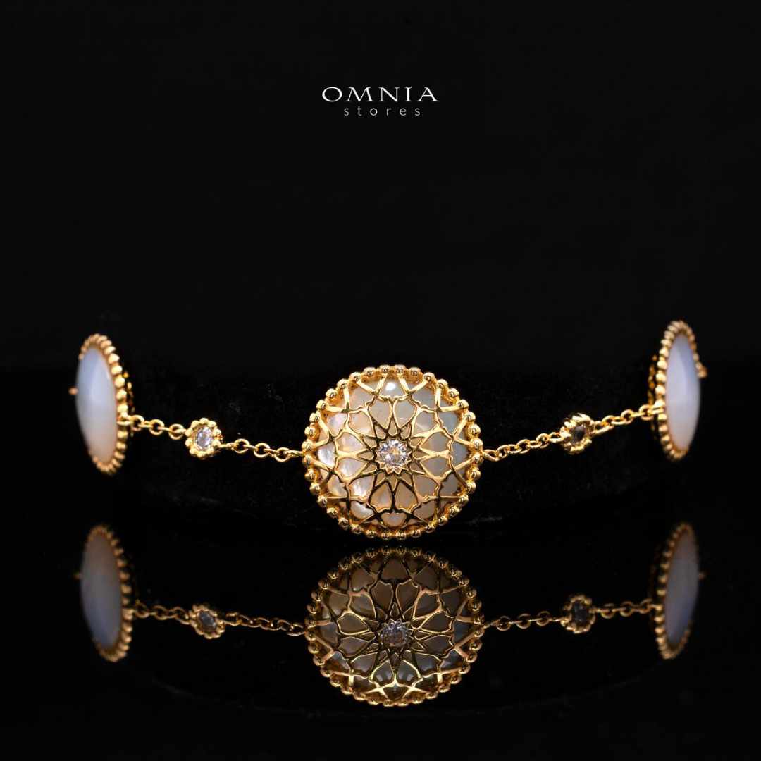 Omnia Elna Bracelet in Brass Gold Plated with White Shell & Delicate Chain Design - OMNIASTORES UAE
