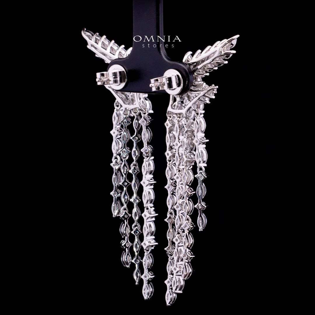 Omnia Aurora Winged Cascade Earrings in 925 Silver with Marquise and Baguette-Cut High-Quality Simulated Diamonds - OMNIASTORES UAE