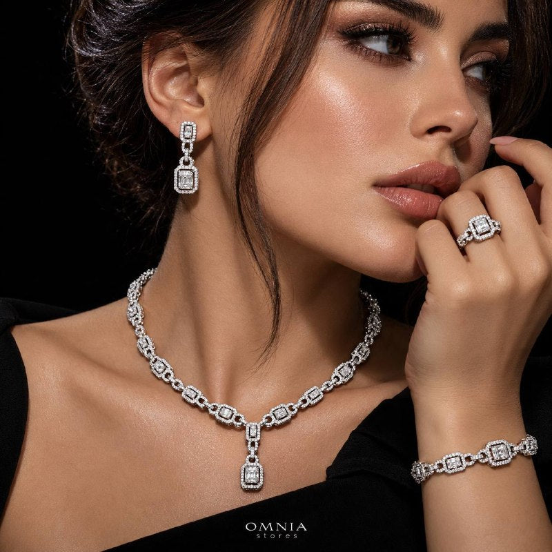 Omnia Sindy White Luxury Bridal Full Set In High Quality Zircon Stone Premium Rhodium Plated