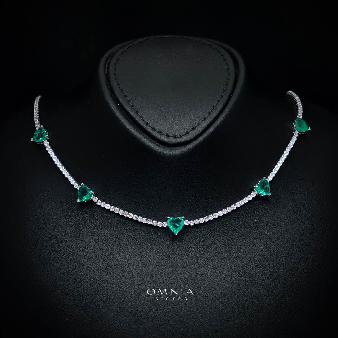 Omnia Louise Turquoise Necklace In 925 Silver High Quality Simulated Diamonds - OMNIASTORES UAE