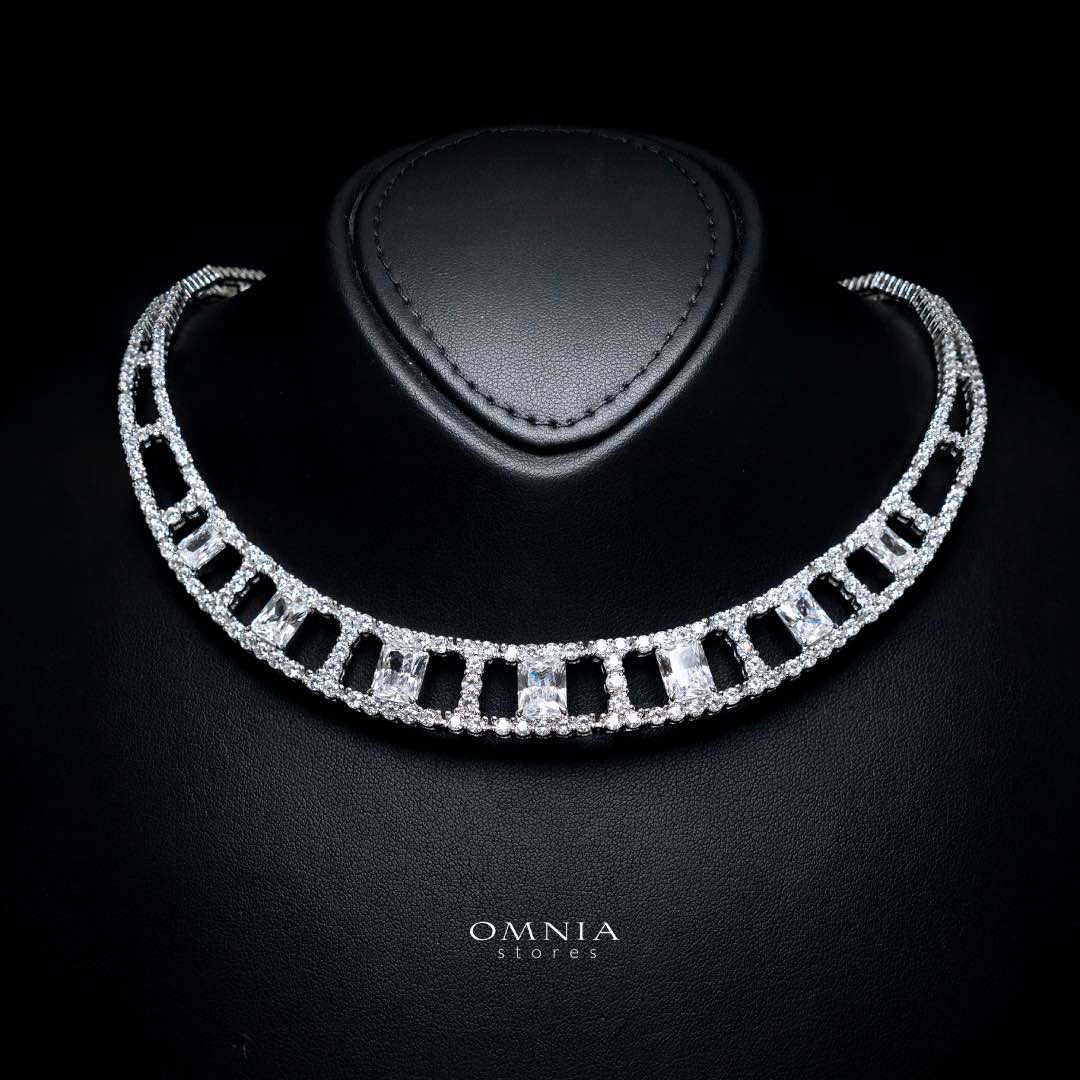 Omnia Alessandra White Necklace in 925 Silver with Emerald-Cut High-Quality Simulated Diamonds - OMNIASTORES UAE
