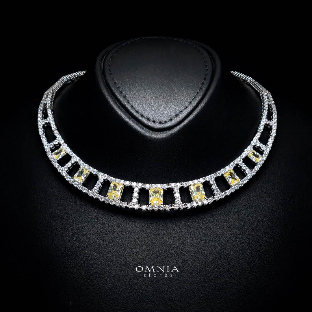 Omnia Alessandra Yellow Necklace in 925 Silver with Emerald-Cut High-Quality Simulated Diamonds - OMNIASTORES UAE